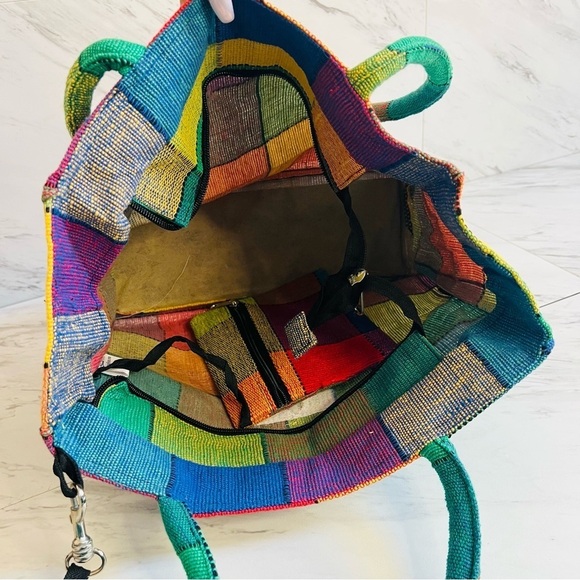 2/$100 NEW St. Lucia Flag Embroidered Patchwork Canvas Tote Bag Purse - Picture 2 of 4